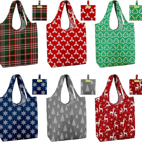 Christmas Reusable Gift Bags,6 Pack Large Holiday Tote Foldable Cloth Bag for Wo - Picture 1 of 8